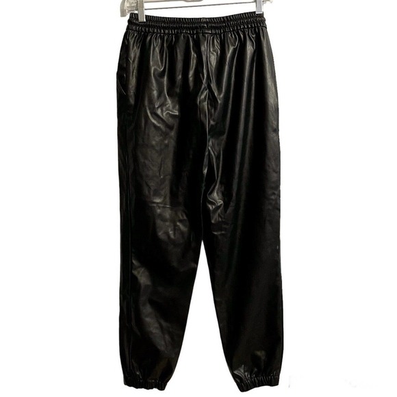 H&M Divided Pants Women Size 4 Black Vegan Faux Leather Jogger Pockets Drawstr… - Picture 4 of 8